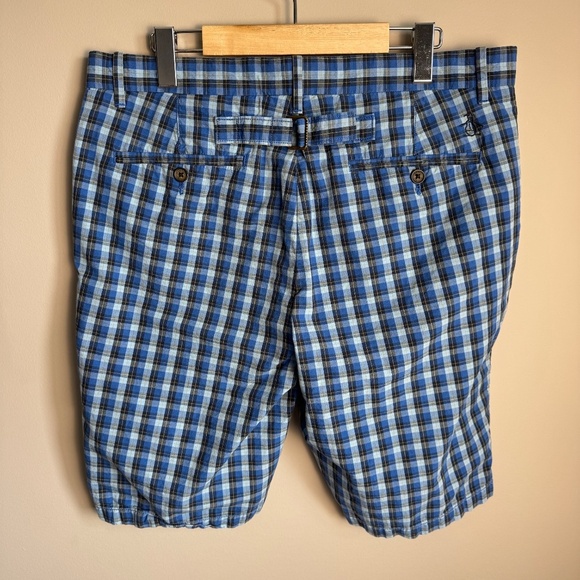 Penguin‎ by Munsingwear Men's Plaid Chino Shorts Blue 33 Preppy Boardwalk Beach - Picture 6 of 16